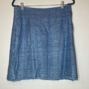 Sara Campbell blue, linen blend skirt, detailing on bottom/right side- size 8